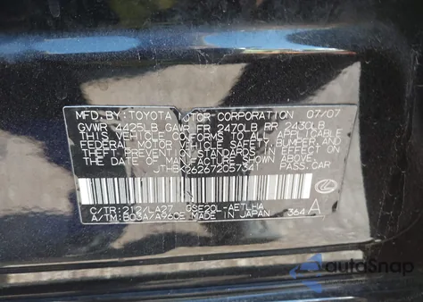 2007 Lexus Is 250 z USA, uszkodzony, nr VIN JTHBK262672057341